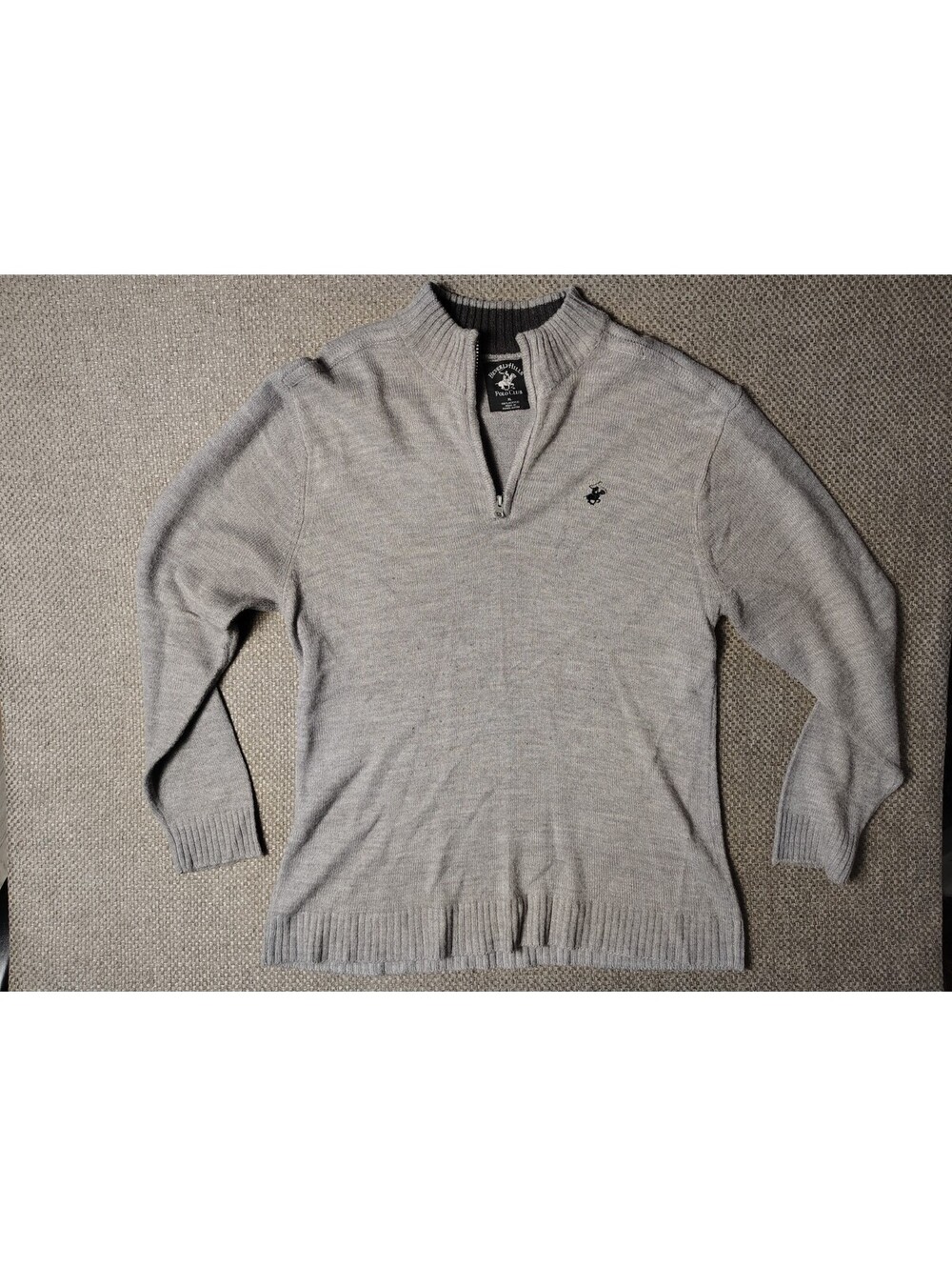 Beverly Hills Polo Club Men XL Quarter Zip Sweater Gray Acrylic Pullover Knit